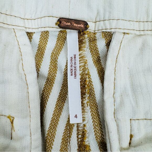 Free People Frankie High Waist Skinny Pants Tan White Stripe Button Front 4 - Picture 14 of 15